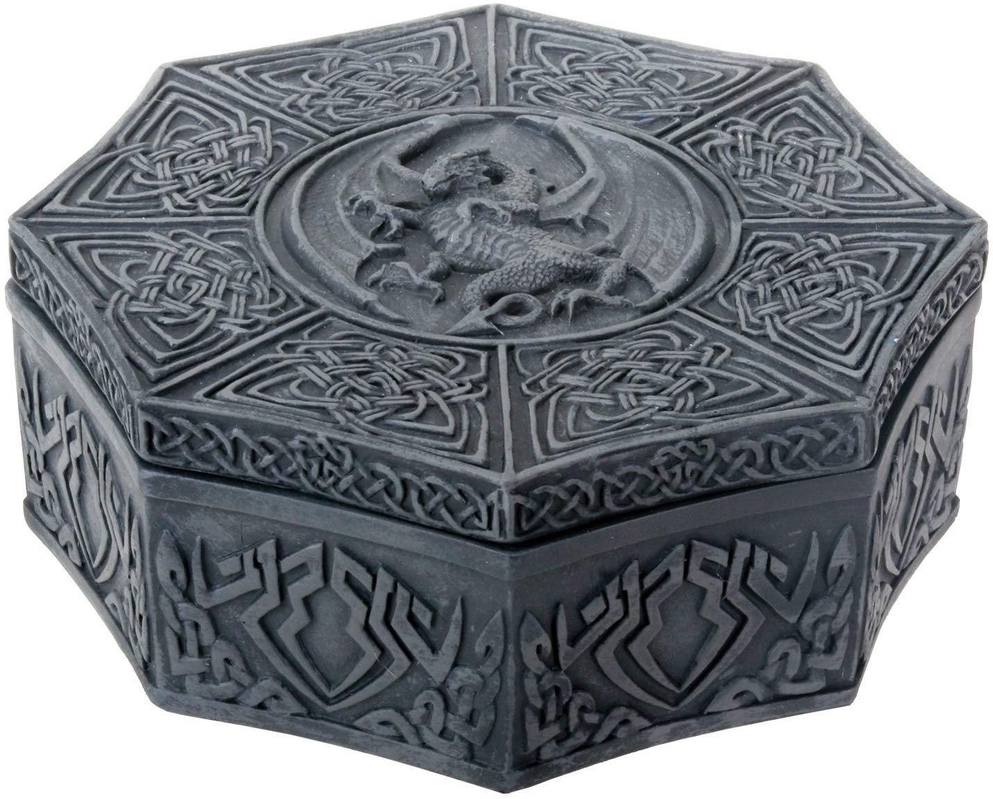 4.75"(L) X 4.75"(W) X 2"(H) Dragon Themed Octagonal Celtic Box