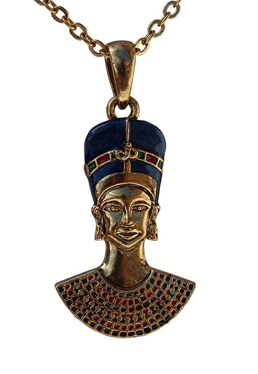 Masada Jewelry, Enamel Queen Nefertiti Egyptian Metal Pendant Necklace