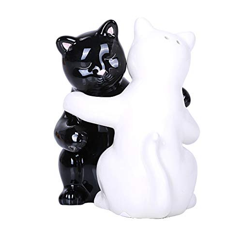 Hugging White and Black Magnetic Ceramic Salt and Pepper Shakers Set