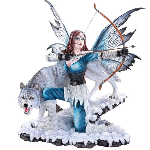 Pacific Giftware Large Winter Fairy Warrior with White Wolf Bow and Arrow...