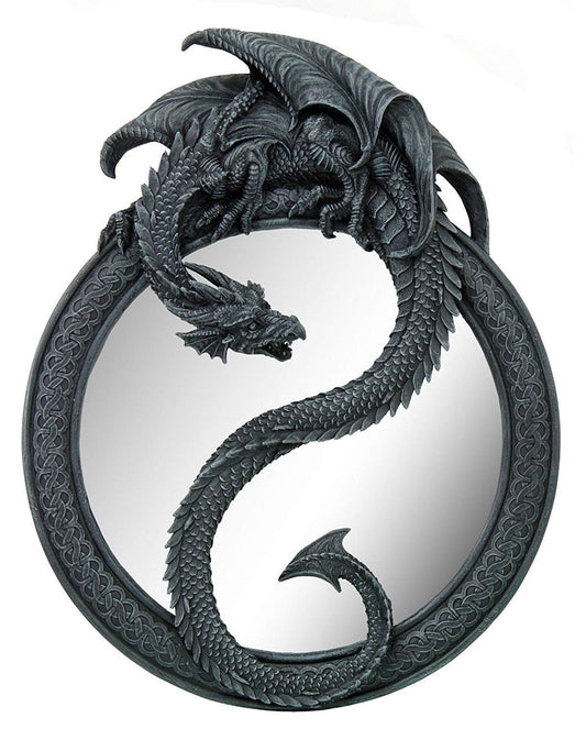 20 Inch Resin Dragon Ying Yang Celtic Wall Hanging Glass Mirror