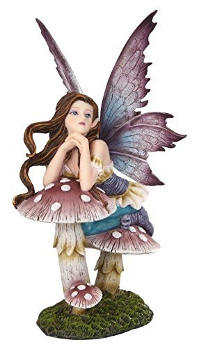 5.25 Inch Fairyland Pink Fairy Leaning on Mushroom Statue Figurine