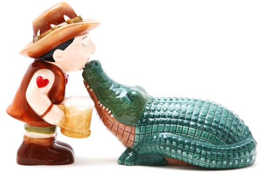 Croc Crocodile and Outback Bloke Cowboy Magnetic Salt & Pepper Shaker Set S/P