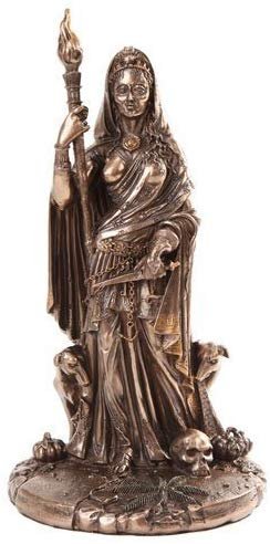 Greek Goddess Hecate Sculpture Athenian Patroness of Crossroads, Witchcraft, Dogs and Patina Statue