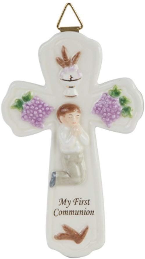 Pacific Giftware My First Communion Little Boy Cross Statue Fine, Porcelain Figurine, 6.75" W