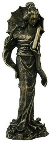 12.75 Inch Resin Standing Geisha Woman with Umbrella Statue Figure