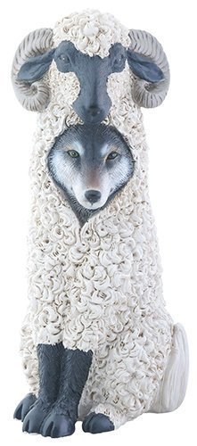 YTC White and Black Wolf as Sheep Dupers Themed Decorative Figurine Statue