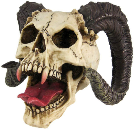 PTC 10.5 Inch Evil Ram Horned Skull with Tongue Out Figurine Statue