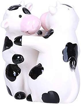 Hugging Cows Magnetic Ceramic Salt and Pepper Shakers Set