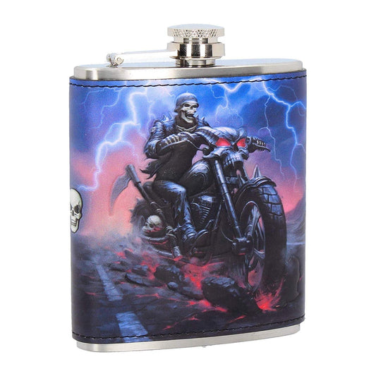 Pacific Giftware Hell on Highway Skull Portable Stainless Steel and PU Hip Flask 7 Ounces Capacity