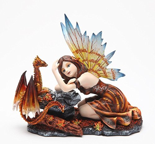 PTC 7.5 Inch Fairy with Red Dragon Statue Mythological Statue Figurine