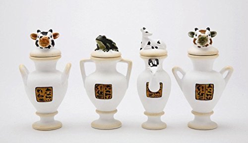 4.5 Inch Yuya Vases with Animal Toppers Statue Figurines, Set of 4