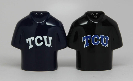 COLLEGIATE LICENSING SALT AND PEPPER SHAKER -TCU JERSEY