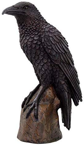 Black Raven Bird on Stump Statue Cold Cast Resin Figurine