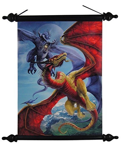 PTC 12 Inch Slash and Burn Dragon Silhouette Hanging Art Wall Scroll