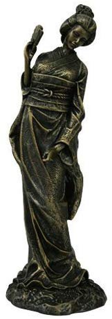 12.75 Inch Resin Standing Geisha Woman with Fan Statue Figurine