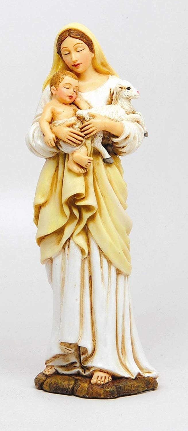 PTC 6 Inch Madonna with Child and Lamb Hugging Embrace Statue Figurine