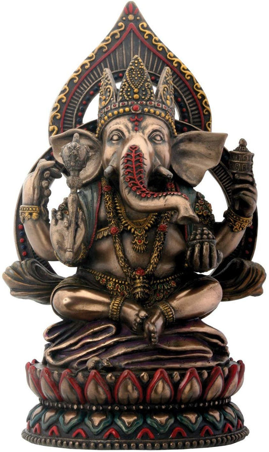 Seated Ganesha on Lotus Collectible Hinduism Sculpture