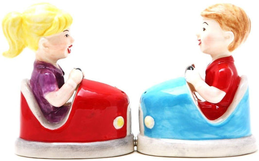 Amusement Park Bumper Cars Magnetic Salt & Pepper Shaker Set S/P