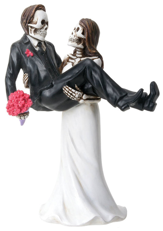 YTC Bride Carrying Groom Skeleton Face Wedding Couple Statue Figurine