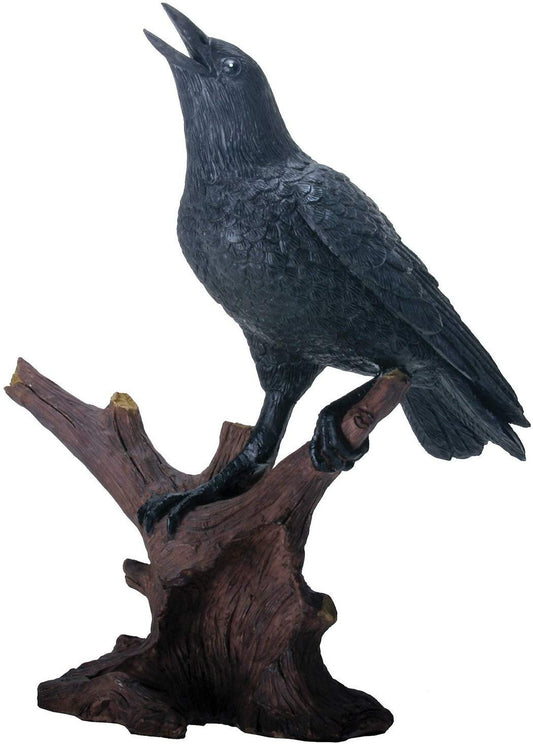 YTC 8.25 Inch Raven Bird Figurine Standing on Branch, Black and Brown