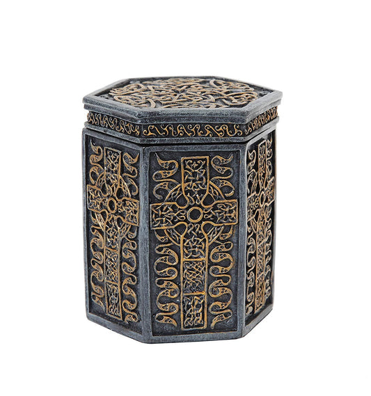 PTC 4.13 Inch Engraved Celtic Cross Octagon Jewelry/Trinket Box Figurine