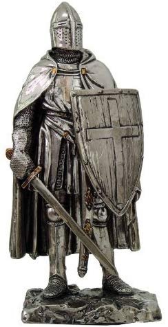 Crusader Knight Statue Silver Finishing Cold Cast Resin Statue 7" (8711)