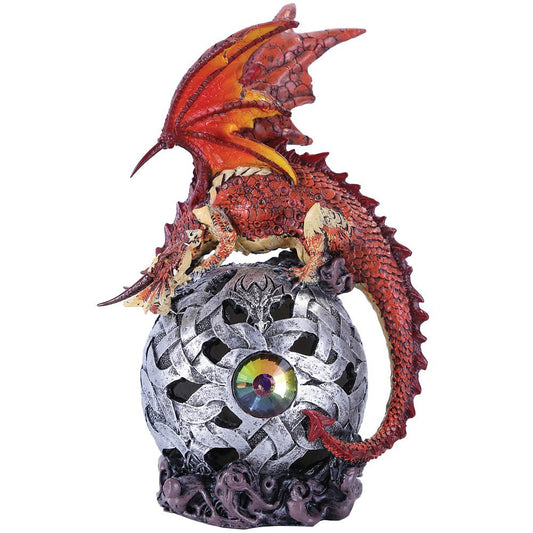 Fierce Red Dragon LED Light Ball Home Decor Figurine Handpainted Resin