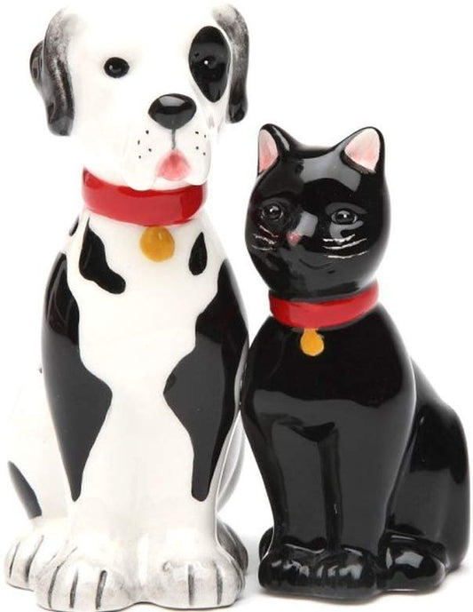 Dog and Cat Good Friends Magnetic Ceremic Salt and Pepper Shakers