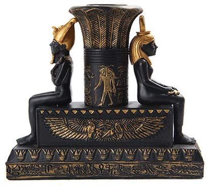 PTC Egyptian Isis and Osiris Painted Candle Holder, Black and Gold Color