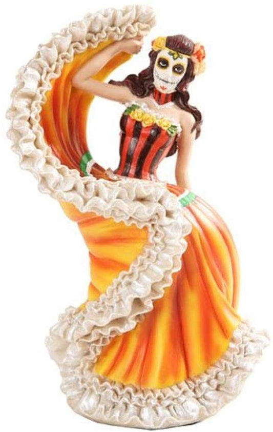 ORANGE DAY OF THE DEAD DANCER FIGURINE DOD HOME DECOR