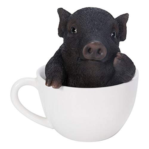 Realist Look Black Pig Piggy Tea Cup Resin Figurine Statue