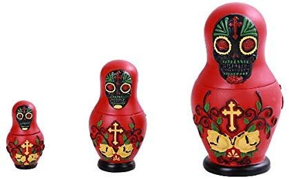 Pacific Giftware PT Day of Dead Yellow Rose Red Nesting Dolls Resin Collectible Figurine Set