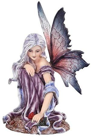 5.25 Inch Fairyland Purple Winged Fairy with Red Rose Statue Figurine