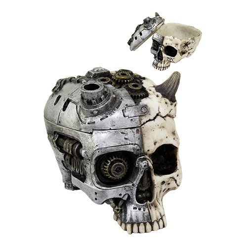 PTC 6.75 Inch Steampunk and Devil Horned Split Skull Statue Figurine