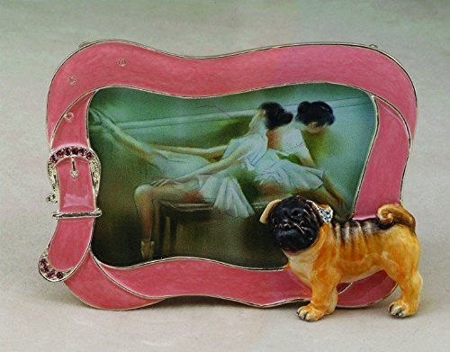 Enamel Pug with Bejeweled Leash Picture Frame Statue Figurine