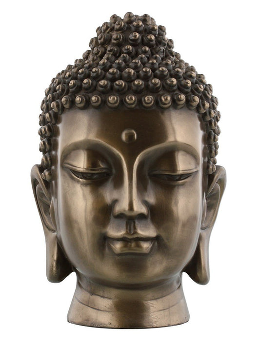 PTC 6.5 Inch Buddha Head Buddhist Religious Bronze Finish Statue Figurine