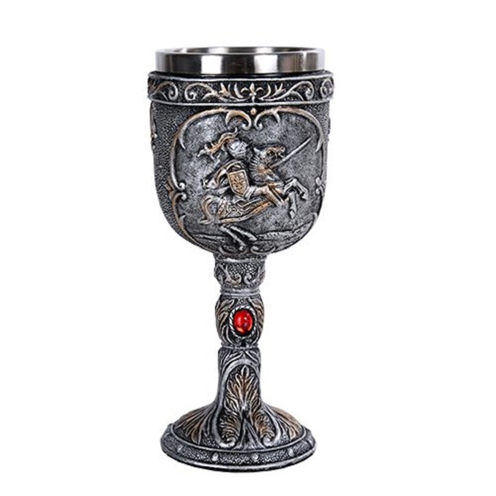 Medieval Knight Wine Goblet Made of Polyresin With Stainless Steel Rim