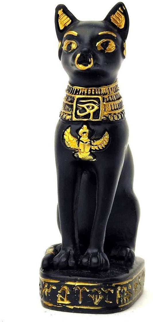 Egyptian Small Black And Gold Bastet Made of Polyresin