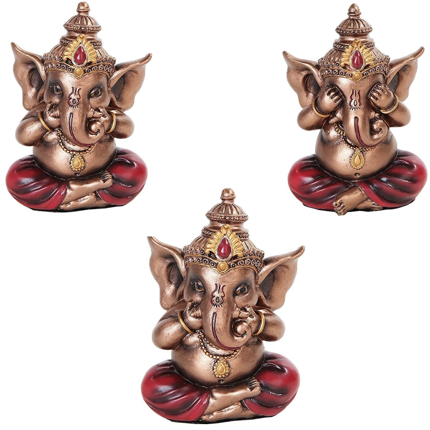 COLORFUL SEE HEAR SPEAK NO EVIL GANESHA EASTERN ENLIGHTENMENT LORD SCULPTURE