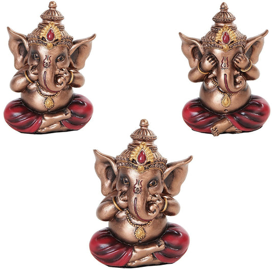 COLORFUL SEE HEAR SPEAK NO EVIL GANESHA EASTERN ENLIGHTENMENT LORD SCULPTURE