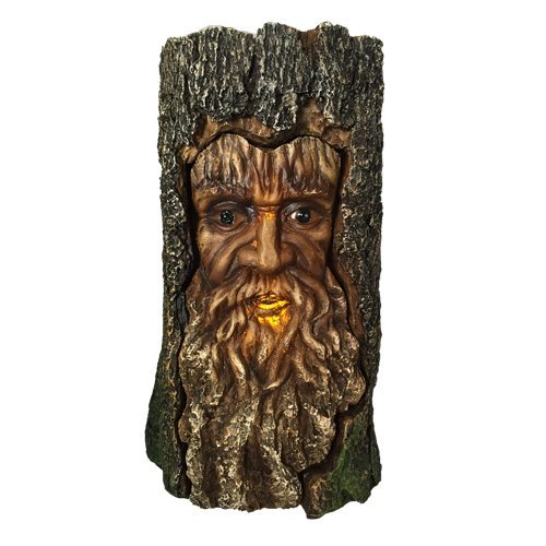 Celtic Ancient Forest Rebirth Deity Greenman In Carved Bark Look LED Night Light Figurine