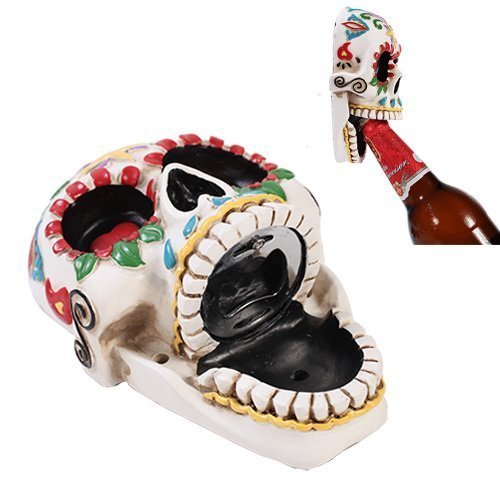 Day Of The Dead Skull Wall Mounted Bottle Opener Figurine Made of Polyresin