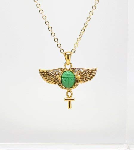 Egyptian Scarab Wings Ankh Necklace