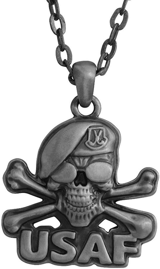 Masada Jewelry, Air Force Skull Crossbones Pendant Necklace Lead Free Alloy