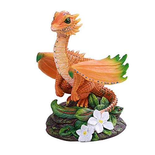 Pacific Giftware PT Orange Flower Small Dragon Home Decorative Resin Figurine