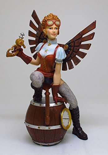 PTC 8.75 Inch Steampunk Lady Fairy Sitting on Barrels Statue Figurine