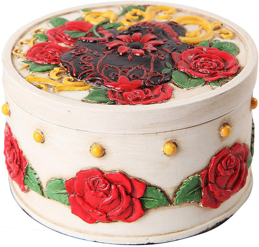 PTC Pacific Giftware White with Red Roses Day of The Dead Skull Box Statue Figurine