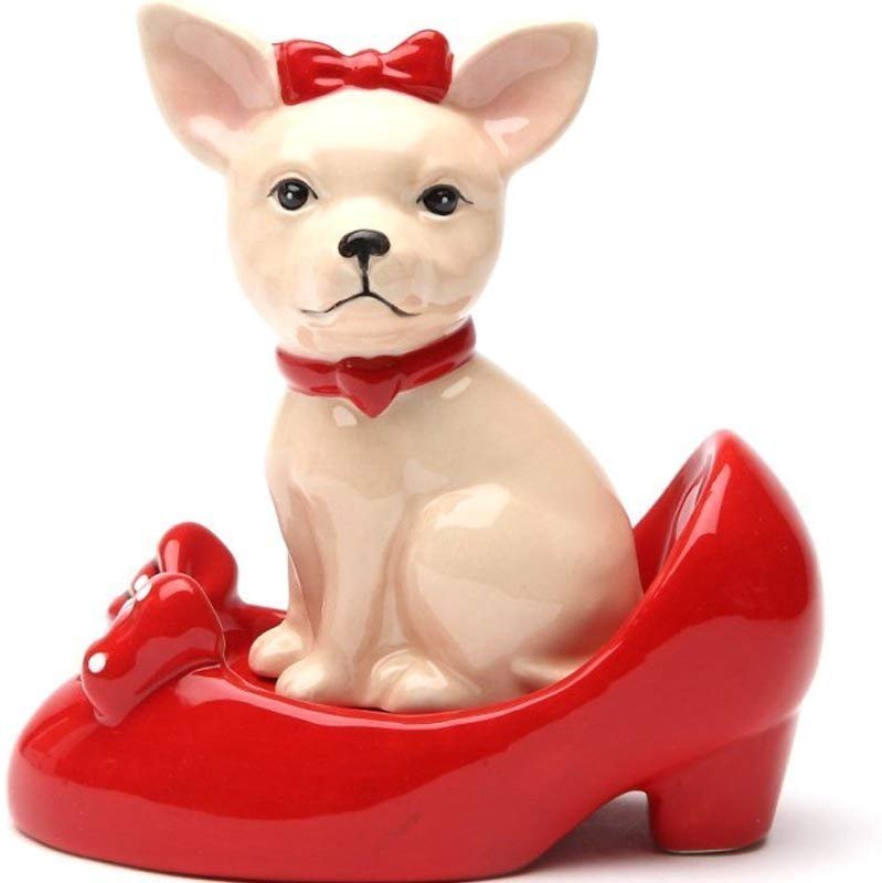 Pacific Giftware Chihuahua in Red Pumps Top Bottom Magnetic Ceramic Salt and Pepper Shakers