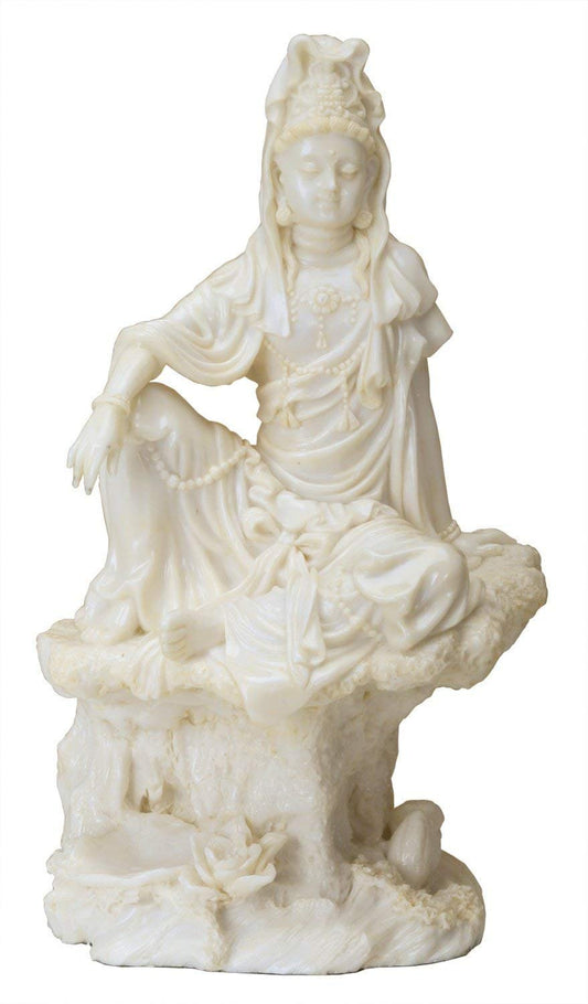 7 Inch Cream Toned Cold Cast Resin "Water & Moon Kuan Yin" Statue